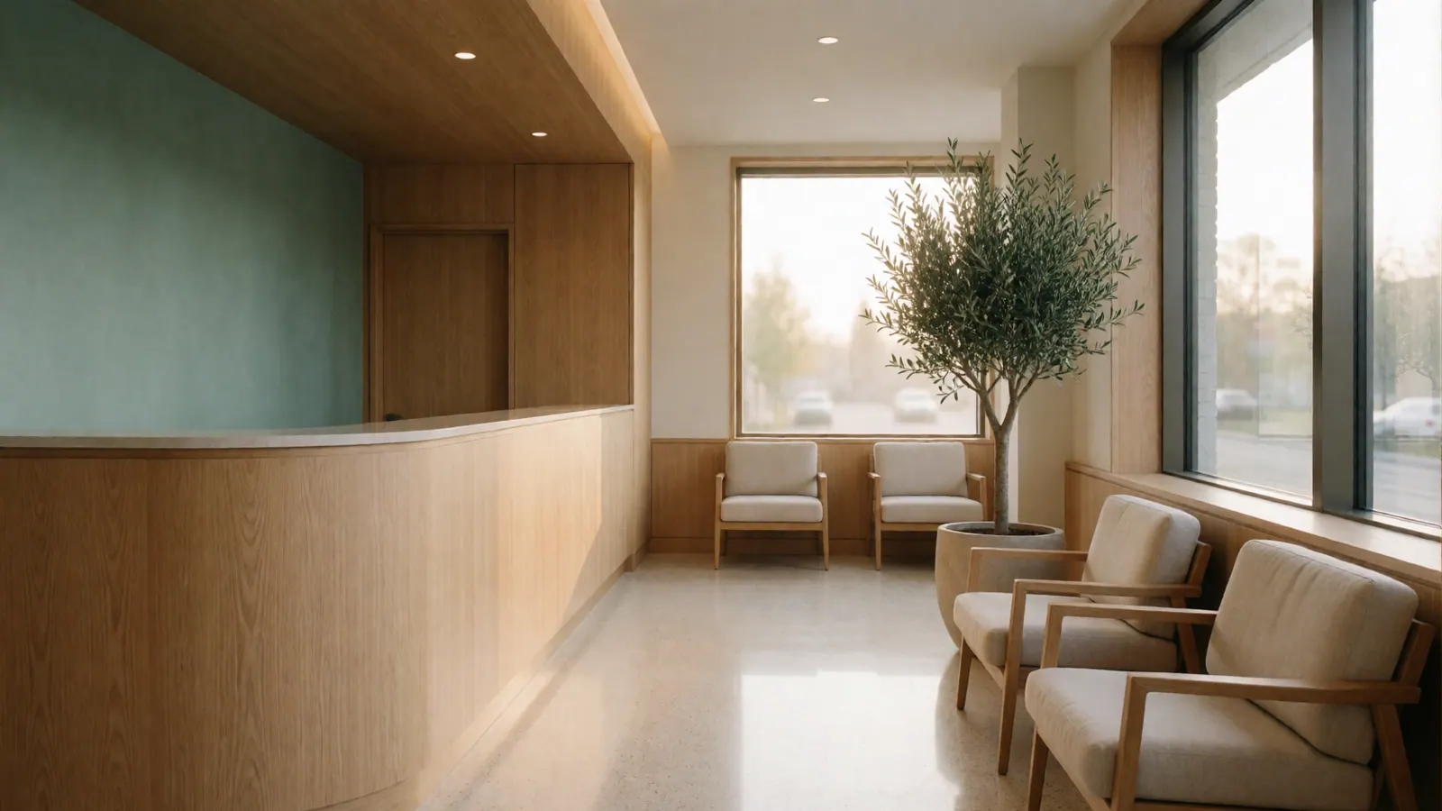 The reception lounge at Woodside Dental Care, where patients wait for their appointment